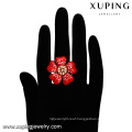 14415 fashion luxury red flower shaped jewelry Environmental Copper Rhinestone 18k gold ring designs for girls